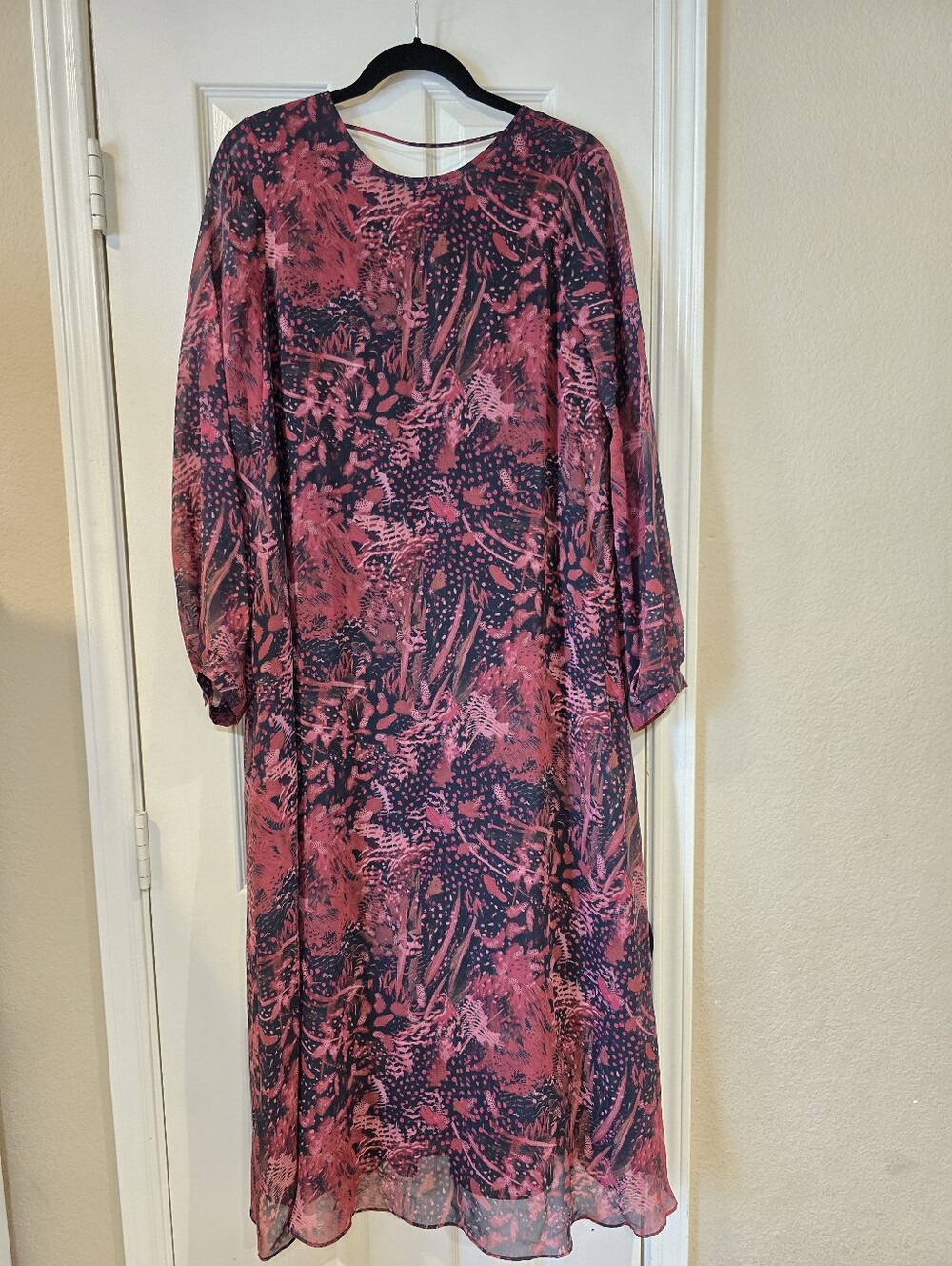 $540 NWT IRO Black Red Silk Chiffon maxi Dress Size 38